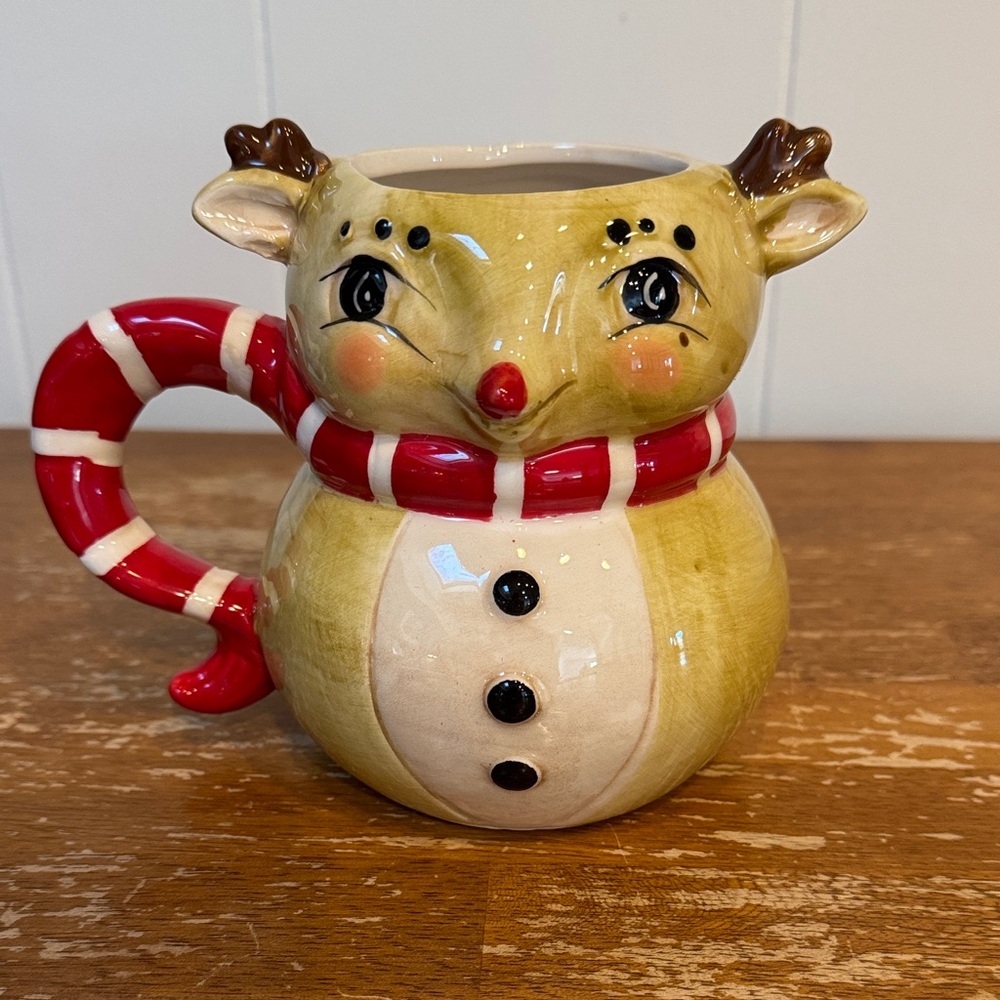 Festive Reindeer Holiday Mug - Brown and Red